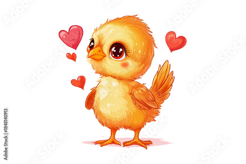 Whimsical Valentine Cute Baby Chicken Vector Illustration Isolated on Transparent Background