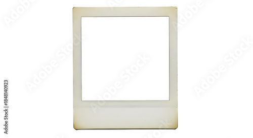 Vintage instant photo frame with blank white center, isolated on transparent background