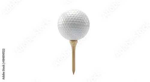 Golf ball resting on a wooden tee, isolated on transparent background