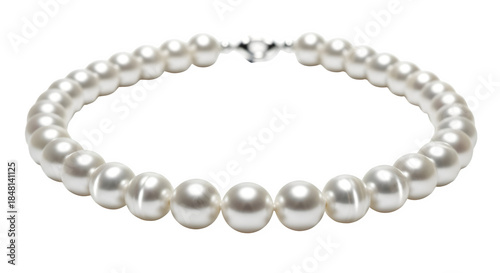 Elegant white pearl bracelet with silver clasp isolated on transparent background