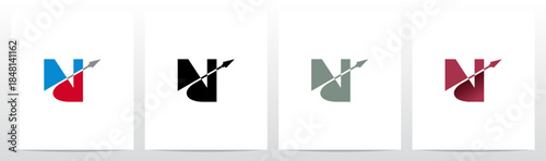 Spear Arrow Swoosh Cut Letters in Half Initial Logo Design N