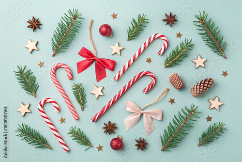 christmas background with fir branches and cones