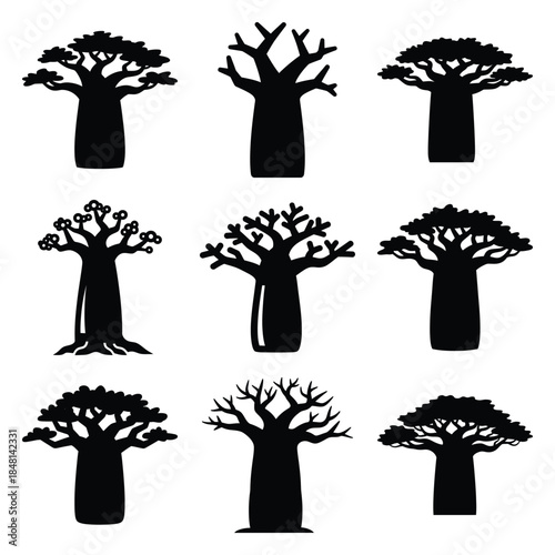 Tableau sur toile baobab tree silhouette icon set