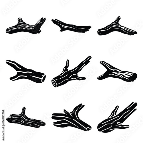 driftwood silhouette simple icon set