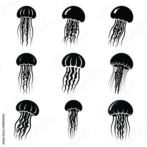 jellyfish silhouette simple icon set