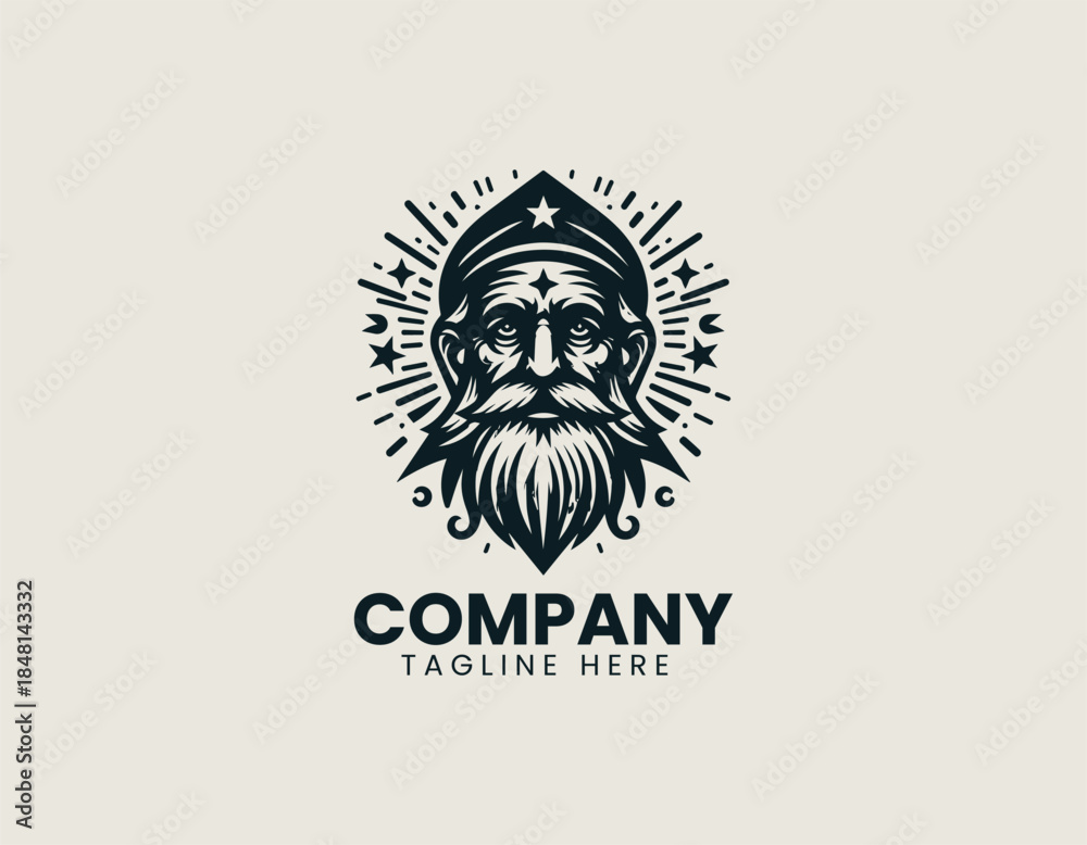 Obraz premium Wise old man represents knowledge guidance and tradition in a timeless black vector logo illustration