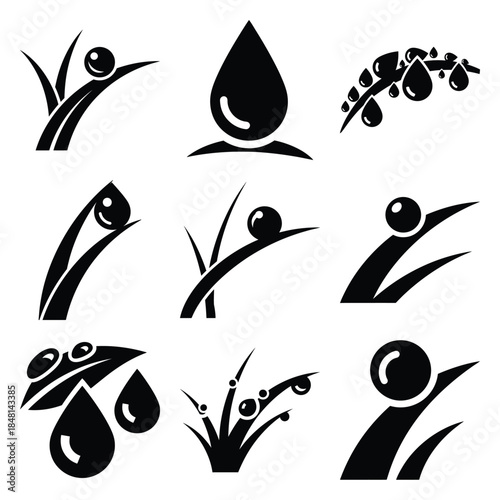 morning dew silhouette icon set