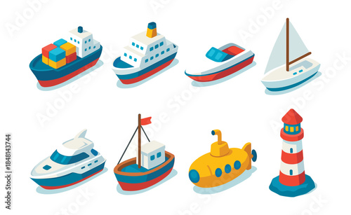 Nautical isometric icons collection