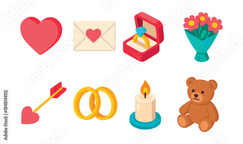 Love and romance flat icons set