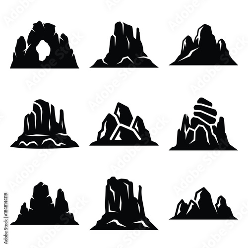 rock formation silhouette icon set