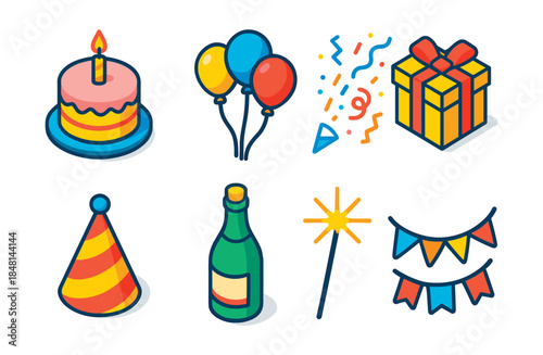 Party and Celebration Cartoon Icons Set