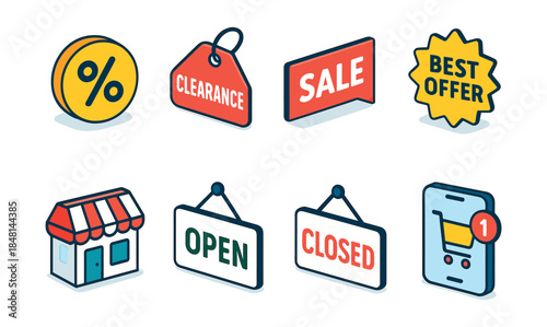 Shopping and retail colorful icons set