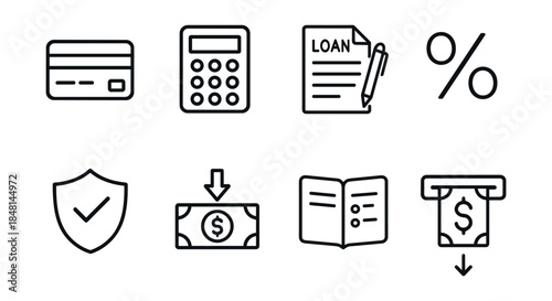 Financial black and white icons set