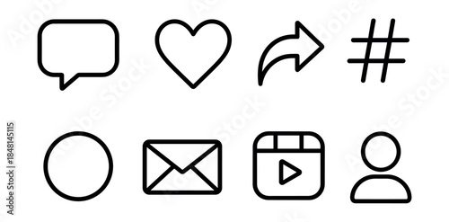 Social media minimalist line icons set