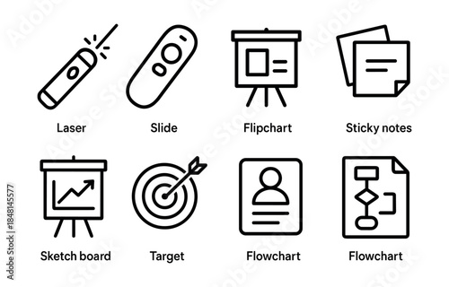 Presentation and Organization Line Icons Set