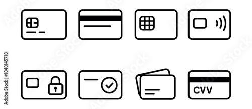 Credit and Payment Cards Line Icons Set