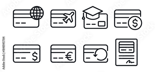 Credit card line icons set