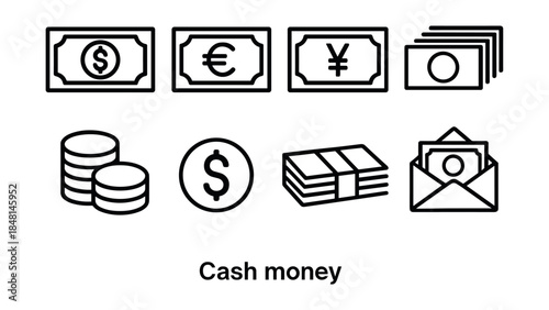 Cash money line icons set