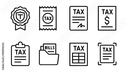 Tax and finance line icons set