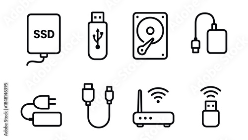 Computer Hardware and Networking Devices Icon Set