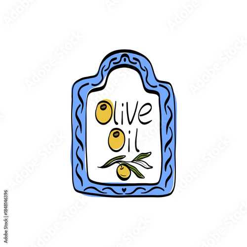 Elegant olive oil label illustration with clean outlines and a natural Mediterranean tone. Ideal for premium packaging, organic product branding, and high-quality food visuals