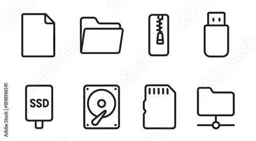 File and data storage icons set