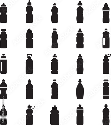 Collection of various sports and water bottle silhouettes for design projects
