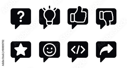 Communication and feedback speech bubble icons set