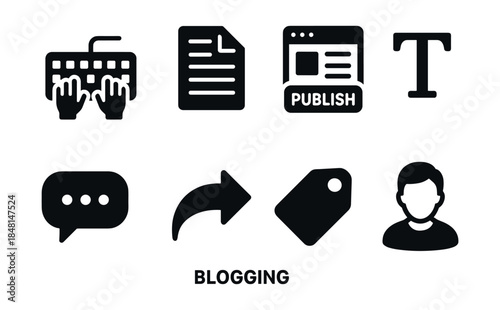 Blogging essentials glyph icon set