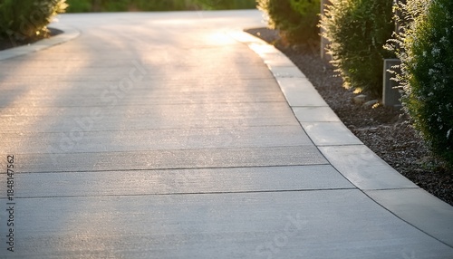 medium shot of smooth and durable concrete driveway with rustic charm