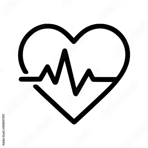 Simple dark gray line icon representing a heart shape with an electrocardiogram pulse line inside