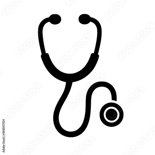 Simple black outline icon representing a medical stethoscope used for listening to internal sounds of the body
