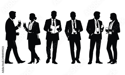 Silhouettes of Business Professionals in Collaborative Pairs