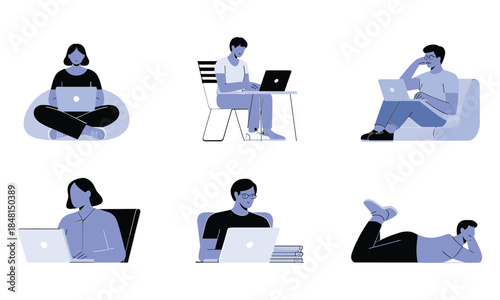 Laptop Users in Relaxed Sitting Poses
