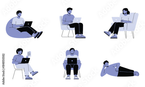 Laptop Users in Relaxed Sitting Poses