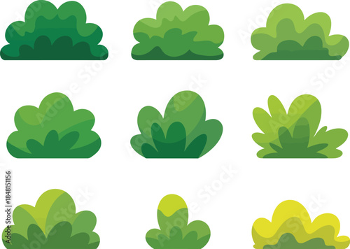 Set of green stylized bushes and shrubs for landscape design