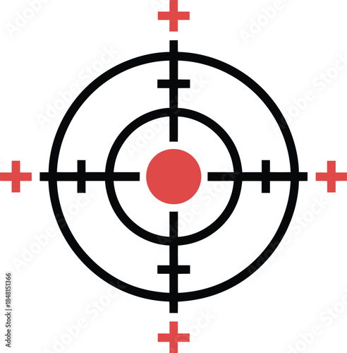 Aiming and Targeting Symbol with Crosshairs and Red Center