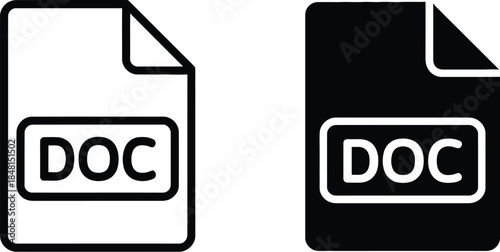 DOC file icons in black and white for document formats