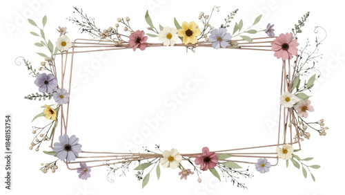 Floral Frame Delight: A charming floral frame features delicate blossoms and lush greenery, providing an elegant template for invitations, greetings, and artistic designs.