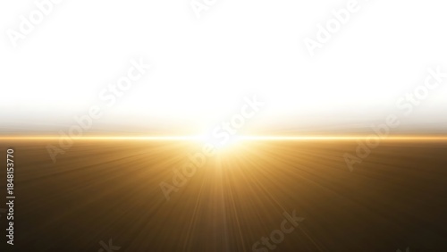 Bright golden sunburst over dark horizon with white sky