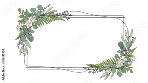 Elegant Botanical Frame: A delicate frame artfully adorned with a lush arrangement of botanical elements, creating a sense of natural beauty and refined elegance.