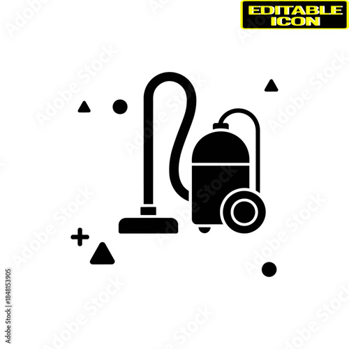 Modern vacuum cleaner icon with decorative shapes