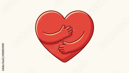 Self Love Hug Heart, Minimalist Emotional Wellness Illustration, self love illustration, hugging heart, heart with arms, love yourself art, emotional wellness design, mental health awareness art,
