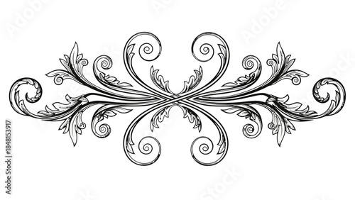 Ornate Ornamental Design: An elegant and symmetrical black-and-white ornamental design, reminiscent of classic motifs, perfect for adding a touch of sophistication and timeless beauty.