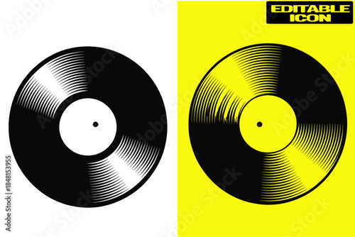 Black and white vinyl records icon