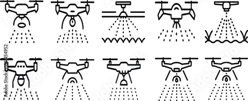 Agricultural Drone Sprinkler Icon Illustration on White Background