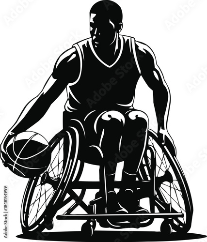 Wheelchair Basketball Silhouette Vector | Para Sports Athlete Icon