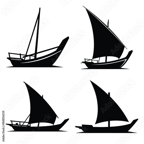traditional dhow boat icons set