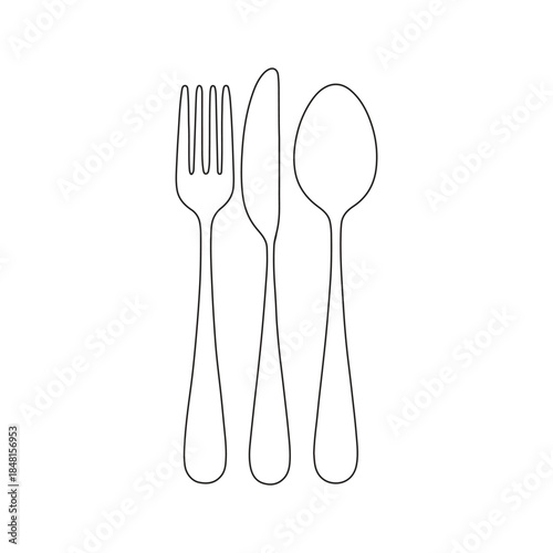Minimalist Outline Illustration of a Fork, Knife, and Spoon Set for Dining and Culinary Applications