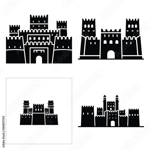 uae heritage fort icons set